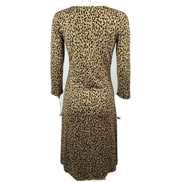 Ann Taylor Loft Dress Womens Size 4 Brown Leopard Animal Print 3/4 Sleeve - Picture 3 of 4
